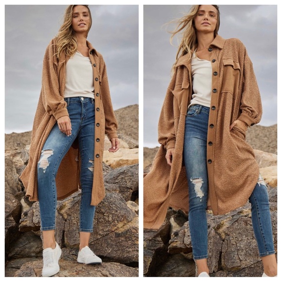 Absolutely Fabulous Contrast Detailed Fleece Long Coat Jacket - Picture 2 of 5